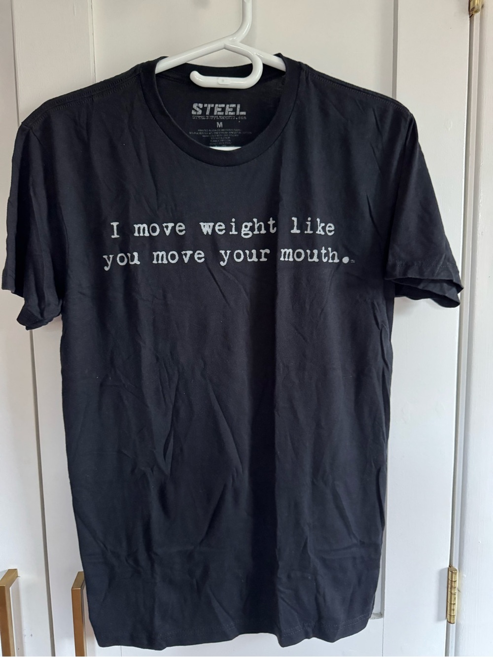 Black Graphic Short-Sleeve Tee - "I Move Weight Like You Move Your Mouth."